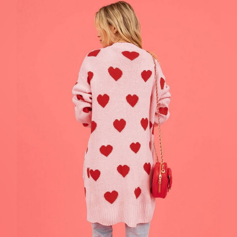 Pink Heart Patterned Women's Sweater XL - Picture 2 of 2